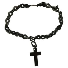 An attractive and unusual antique Victorian Vulcanite Cross and chain necklace. The necklace features large, chunky, fancy mariner style Links, interlocking along the length and it fastens with a barrel clasp which is a later addition. The cross has been added to the chain and there is a link that has been modified as a drop for the pendant, this has been secured by cotton by its original owner. Vulcanite was first invented or discovered in 1839 by Charles Goodyear and it is a compound made up b Charles Goodyear, Chain Link Necklace, Shades Of Black, Antique Victorian, Dark Aesthetic, Chain Lengths, Jewelry Necklace Pendant, Piercings, Chain Necklace