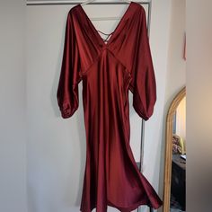 Beautiful Midi Length, 3/4 Sleeve, V Neck Dress From Anthropologie. Never Worn - Bought It For An Event And Ended Up Not Needing It. Great For Cocktail Attire Or Could Be Dressed Up More. True To Size Raspberry Red, Cocktail Attire, Anthropologie Dress, Anthropologie Dresses, V Neck Dress, Midi Length, Red Dress, Dresses Midi, Neck Dress