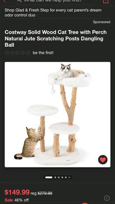 Wood Cat, Cat Tower, Natural Jute, Solid Wood, Tower