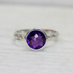 Dark Amethyst Gemstone Ring in Sterling Silver by LotusStone, $98.00 Art Deco Band, Silver Engraved Bracelet, Dark Amethyst, Dainty Gold Jewelry, Gold And Silver Bracelets, Sterling Silver Rings Set, Sterling Silver Engagement Rings, Jan 17, Amethyst Stone