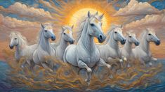 Seven, 7, white horses, running horses, horses, landscape, painting, sun, water, trees, clouds, buy, sell, sky, god Seven White Horses Running Painting, 7 Horses Running Painting Vastu Hd Wallpaper, 7horses Painting, 7 Horses Running Painting Full Hd, Seven White Horses Running, Seven Running Horses Painting