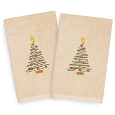 Your Christmas decorations are not complete without lighthearted embroidered hand towels for your guest bath. These "Christmas Tree" towels feature a whimsical tree decorated with sparking metallic balls & garland, topped with a Christmas star, which brings holiday spirit to your home! This special & luxurious Christmas towel is manufactured with more cotton per square inch for maximum softness and absorbency. Embroidered Hand Towels, Luxurious Christmas, Whimsical Tree, Christmas Towels, Cotton Hand Towels, Luxury Towels, Christmas Store, Home Textiles, Guest Bath