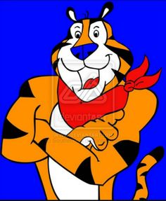 a cartoon tiger with his arms crossed and eyes wide open, holding a red bow