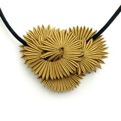 Fiber Necklace - Marrying natural inspiration and unconventional technique, the artist weaves polyester fibers into a rhythmic yet refined design, mimic the petals of a blooming chrysanthemum. Genuine suede leather cord and tassels. Rubber Necklace, Fiber Necklace, Natural Inspiration, Fiber Art Jewelry, Art Necklaces, Fiber Jewelry, Fabric Necklace, Artful Home, Textile Jewelry