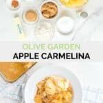 an image of apples and other food items on a white table with the title olive garden apple carmelina