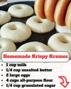 the recipe for homemade krispy kreme donuts is shown