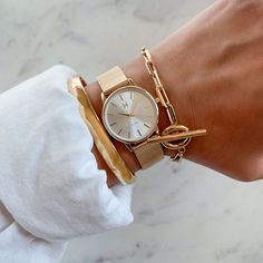 Monroe Gold Watch | MVMT Movado Womens Watch, Classic Jewelry Pieces, Mesh Bracelet, Classic Jewelry, Women's Watch, Cable Chain, Quartz Movement, Gold Watch, Chain Bracelet