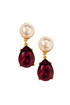 Find KENNETH JAY LANE Pearl &amp Ruby Teardrop Pierced Earring on Editorialist. Shine bright with these stunning Pearl & Ruby Teardrop Pierced Earrings. A classic pearl is complimented by a ruby stone that polishes any look, from casual chic to formal sophistication. strongDimensions: /strong1.5 long, 12mm white pearl top, 18mm ruby drop strongStyle Number: /strong1941EPR Red Ruby Earrings, Clear Crystal Bracelet, Pearl Top, Timeless Glamour, Cute Engagement Rings, Ruby Crystal, Red Jewelry, Garnet Jewelry, Ruby Earrings