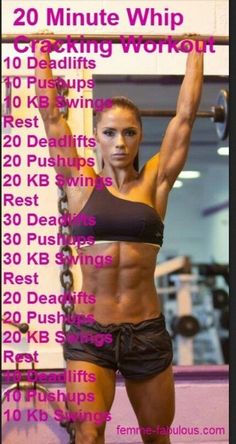 a female bodybuilt is shown with the words, 20 minute whip strength training workout