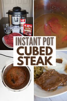 the instant pot cubed steak is ready to be cooked in the slow cooker