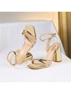 Elegant Design: These heeled sandals feature a square open toe and strappy design, adding a touch of sophistication to any outfit.Heel Height: With a 3.5-inch heel height, provide a perfect balance between style and comfort. Allowing you to dance the night away at weddings, parties, evening.Easy On/Off: Adjustable ankle strap with buckle closures, easy to adjust the fit and put on/off, bring convenience and comfortable to you.Quality Assurance: Made with good materials, these wedding bridal shoe Gold Bridesmaid Shoes, Wedding Sandals Heels, Sandals Wedding, Perfect Heels, Strappy High Heels, Fancy Makeup, Bridesmaid Shoes, Birthday Dinner, Wedding Sandals