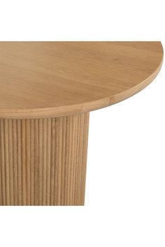 an oval wooden table with pleated wood grains on the top and bottom, against a white background