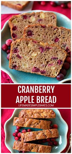 cranberry apple bread on a plate with berries