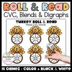 These turkey themed roll and read phonics games for CVC words, digraphs and blends will help students improve reading fluency and decoding skills. Use them for Thanksgiving phonics activities, literacy centers, guided reading, morning work, and small groups. These games are great for kindergarten, first grade and second grade students. Thanksgiving Phonics Activities, Thanksgiving Cvc Activities, Kindergarten Thanksgiving Games, Thanksgiving Literacy Centers, Cvc Blending, Cvce Activities, Cvc Practice, Thanksgiving Literacy, Kindergarten Thanksgiving