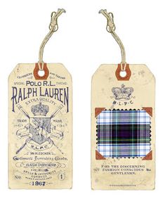 two luggage tags with plaid patterns are hanging from hooks on a white background, one has a crown and the other has a tartan