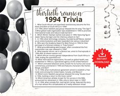 an advertisement for the twentieth century trivia with balloons and streamers in front of it