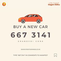 a red car with the words buy a new car 667 - 3814 grabovi code