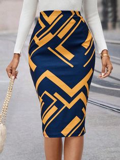 Women Geometric Pattern Midi Pencil Skirt, Versatile Wear For Commuting & Casual, Autumn/Winter Winter Women Dress Fall Skirts Multicolor Elegant   Knitted Fabric Colorblock,Geometric,All Over Print Pencil Medium Stretch  Women Clothing, size features are:Bust: ,Length: ,Sleeve Length: Hair Jewelry For Braids, Midi Pencil Skirt, Sweatpants Set, Midi Skirt Pencil, Womens Baseball Cap, Fall Skirts, Inspiration Mode, Winter Casual, Women Dress