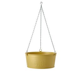 a yellow bucket hanging from a chain with the number 531 on it's side