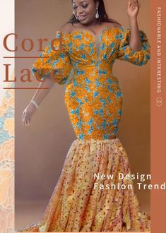 Yellow Lace Patchwork Dresses, Yellow Lace Dresses With Lace Patchwork, Fitted Yellow Lace Dress, Yellow Fitted Lace Dress, Latest Cord Lace Styles, Cord Lace Styles, Latest Lace Styles, African Elegance, Ankara Dress Designs