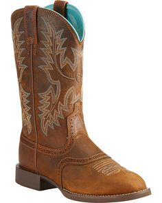 Ariat Women's Heritage Stockman Sassy Brown Boots - Round Toe, Brown Ariat Western Boots, Short Cowboy Boots, Womens Cowgirl Boots, Ariat Boots, Roper Boots, Short Leather Boots, Country Boots, Blue Boots, Cute Boots