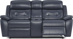 the reclining loveseat has two seats and is made out of grey leather