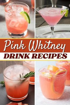 pink whiney drink recipe collage with orange slices and rosemary garnish