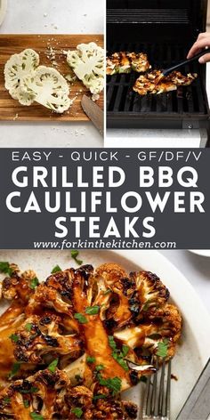 grilled bbq cauliflower steaks on a white plate