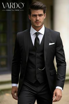 Black Suit With Vest Men, Black 3 Piece Suit Men Wedding, Perfect Suit Fit, Men’s Suit Black Wedding, 3 Piece Tuxedo For Men Wedding, Men’s Wedding Suits Black, Mens Black Suit Outfit Wedding, Black Tie Suits For Men, Black Wedding Suits Men