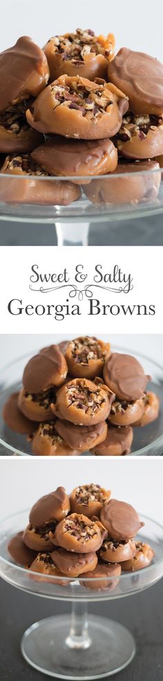 some cookies are on a glass plate with the words sweet & salty george brown's