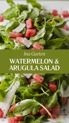 Ina Garten Watermelon & Arugula Salad Watermelon Arugula Salad, Arugula Recipes, Arugula Salad Recipes, Juicy Watermelon, Baby Arugula, Creamy Parmesan, Tossed Salad, Summer Dishes, Arugula Salad