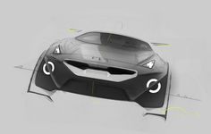 the concept car is shown in black and white, with yellow lines running through it