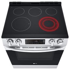 an electric stove with two burners and one oven door open