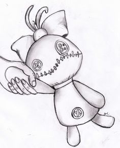 a drawing of a teddy bear with buttons on it's head and arms in the air