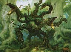 an image of a strange creature in the middle of a forest with many trees and bushes