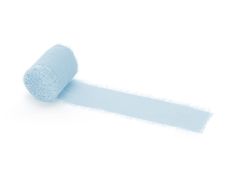 a roll of blue toilet paper on a white background with the end rolled up to show it's adhesive tape