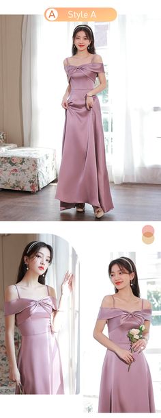 Sweet Sexy Purple Satin Bridesmaid Long Dress Party Casual Ball Gown – FloraShe Pink V-neck Bridesmaid Dress For Party, Feminine Party Maxi Dress For Prom Season, Feminine Maxi Dress For Prom Season Party, Feminine Maxi Dress For Prom Party, Pink Floor-length Satin Dress For Party, Pink A-line Party Bridesmaid Dress, Pink Floor-length Satin Dress, Floor-length Satin Bridesmaid Dress For Banquet, Elegant Pink Prom Skirt