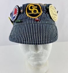 Vintage Railroad Railway Train Engineer Hat Cap Blue & White Striped Patches & Pins as shown C and O for Progress B & BO In Very Good Condition as shown We ship within one business day from NC USA. Train Engineer Hat, Engineer Hat, Vintage Railroad, Train Engineer, Newsboy Cap, Hat Cap, Caps Hats, Accessories Hats, Blue White