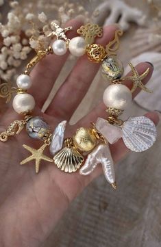 Mermaidcore Jewelry, Pearl Jewelry Design, A Bracelet, Shell Jewelry