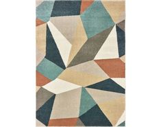 an abstract rug with various colors and shapes