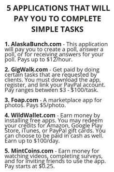 an advertisement with the text 5 applications that will pay you to complete simple tasks on it