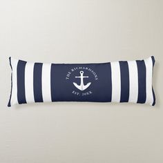 Modern navy blue and white nautical anchor body pillow for stylish coastal home decor. Nautical Decor Living Room, Blue Beach House, Navy Blue Bedrooms, Navy Blue Decor, Nautical Interior, Nautical Room, Nautical Bathroom Decor, Boat Decor, Body Pillows