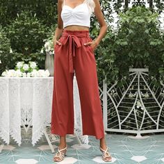 High Waisted Pants with Tie Front – Chase the Butterflies Chiffon Pants, Elegant Pant, Shapewear Tops, Color Pants, Pants Women Fashion, Casual Wide Leg Pants, Belted Pants, Dresses Elegant, Bell Bottom Pants