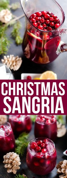 christmas sangria with pomegranates and pine cones