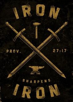 an old iron sign with two crossed swords and the words iron, prov, sharpening