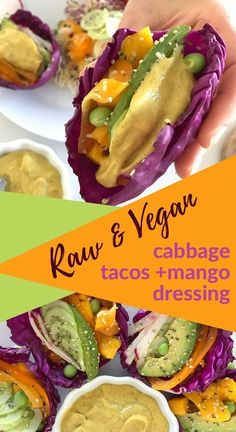 raw and vegan cabbage tacos with mango dressing