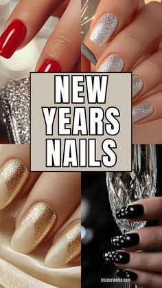 New Years 2025 Nails, Gold And Silver Nails Ideas, Glitter New Years Nails, Gold New Years Nails, Christmas And New Years Nails, New Years Eve Nails Glitter, French Gel Nail Designs, New Years Eve Nails Ideas Classy