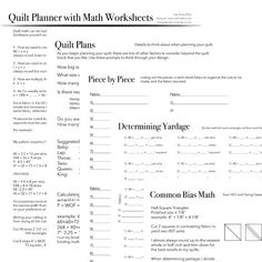 an instruction manual for quilting with math worksheets