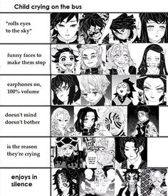 an anime character's face chart with the names and characters in each panel,