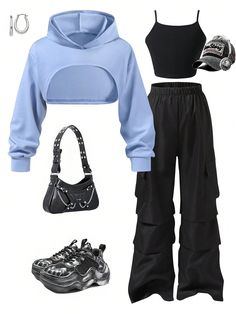 3pcs/Set Teenage Girls Fashion Hoodie Jacket+Black Camisole Top+Black Cargo Pants Outfits Black     Geometric,Plain  Non-Stretch,Slight Stretch Fall,Spring Tween Girls Clothing, size features are:Bust: ,Length: ,Sleeve Length: Trending Clothes For Teen Girls 2024, Black To School Outfits, Shein Pants Outfit, Teen Girl Outfits Aesthetic, Outfits For 13 Yo Girl, Cute Outfits For Teen Girls For School, Aesthetic Outfits For Teens, Simple Baddie Outfits For School, School Clothes For Teens